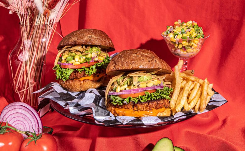 veggie burgers and fries at beatnic