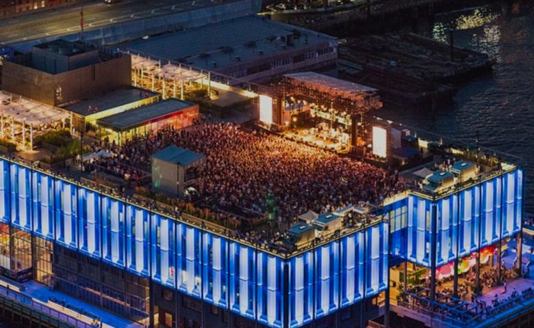 aerial shot of the crowd at pier 17 concert