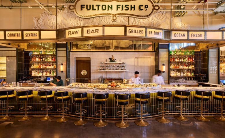 Fulton Fish Co raw bar counter at Tin Building