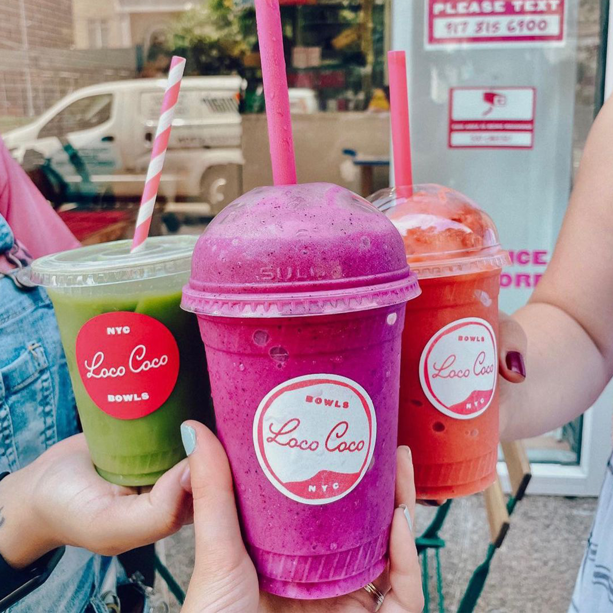 Three colorful smoothies from Loco Coco