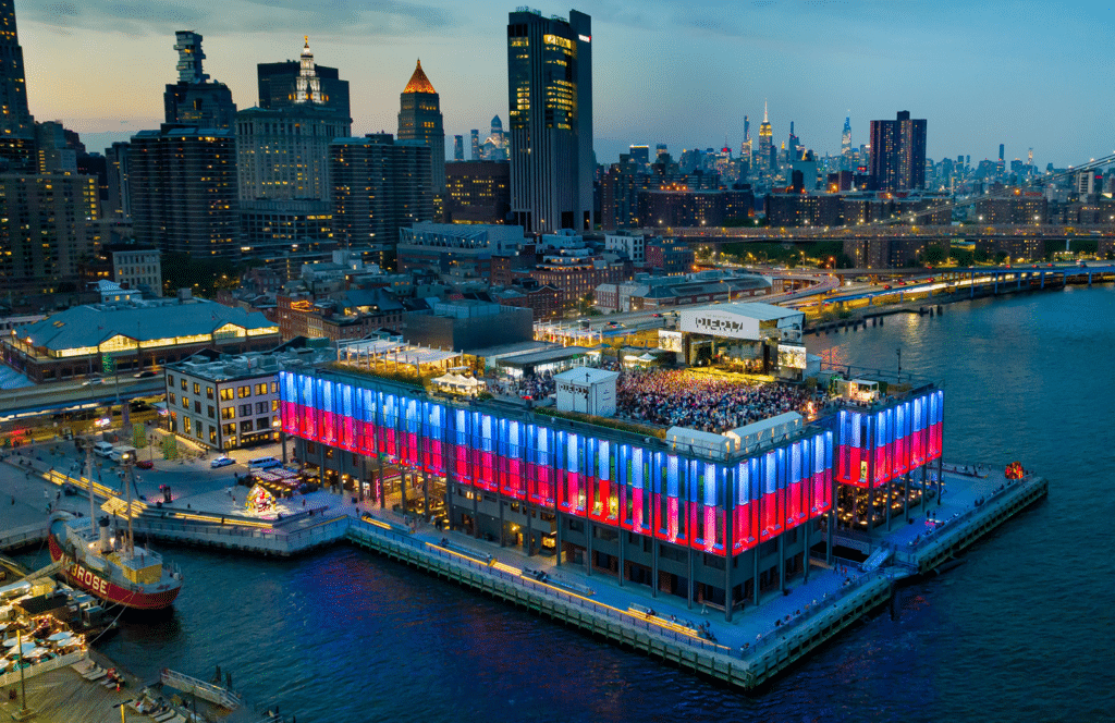aerial shot of a concert on The Rooftop at Pier 17