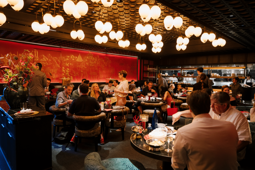 People dining at the House of the Red Pearl