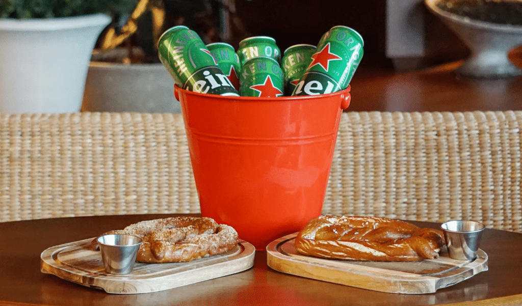 Beer bucket and two pretzels