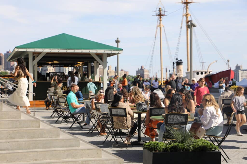 outdoor bar at tin building