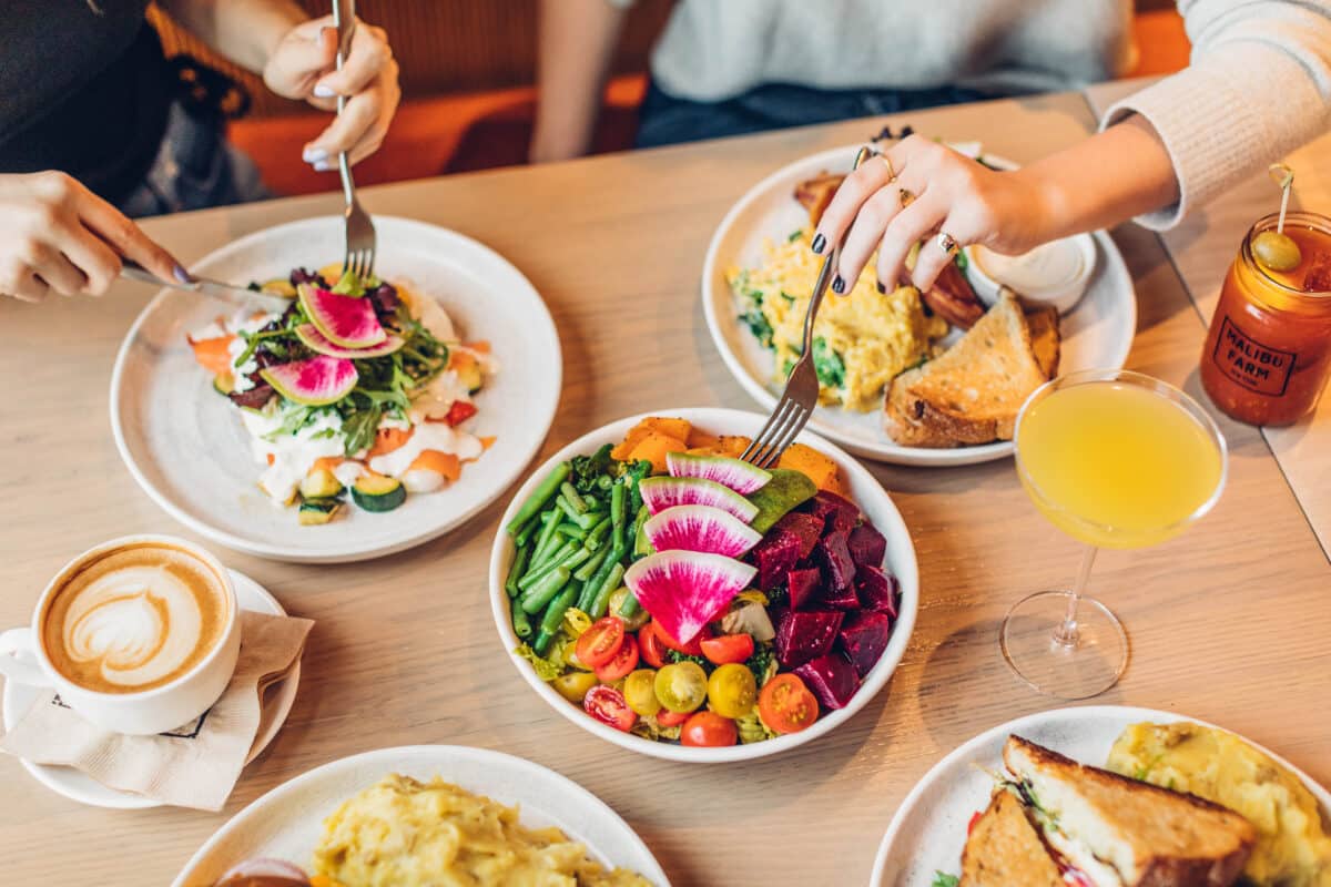 brunch spread at Malibu Farm