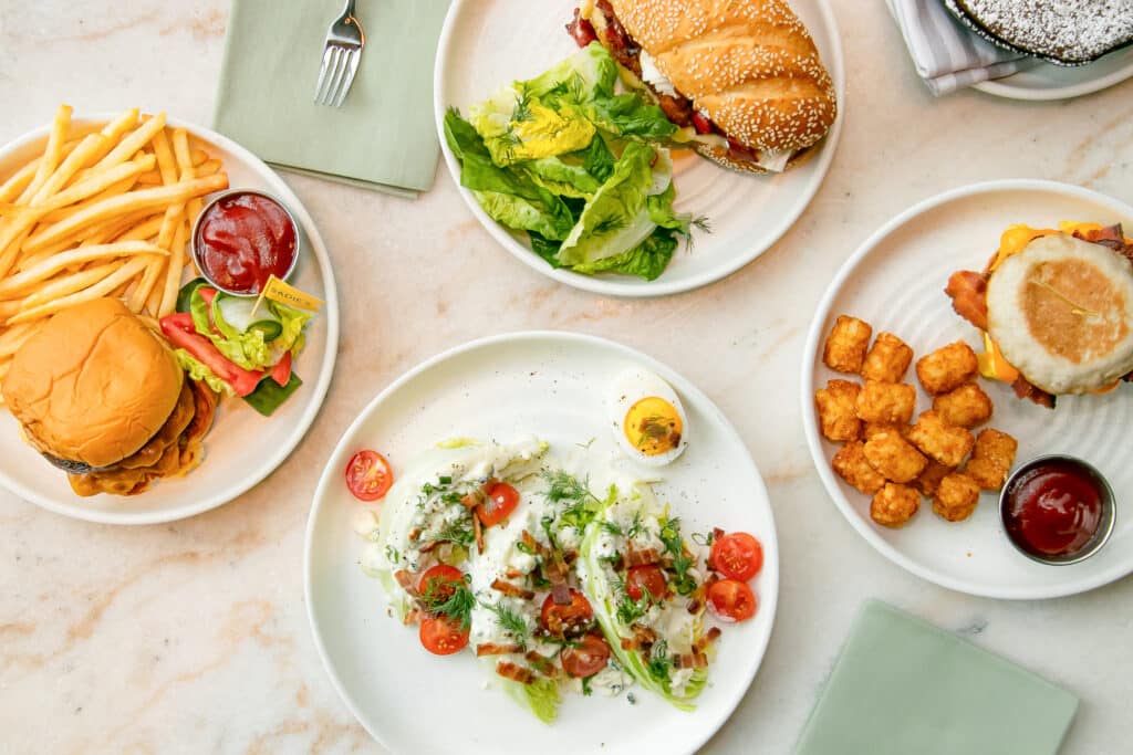 a spread of food on the table at Sadie's