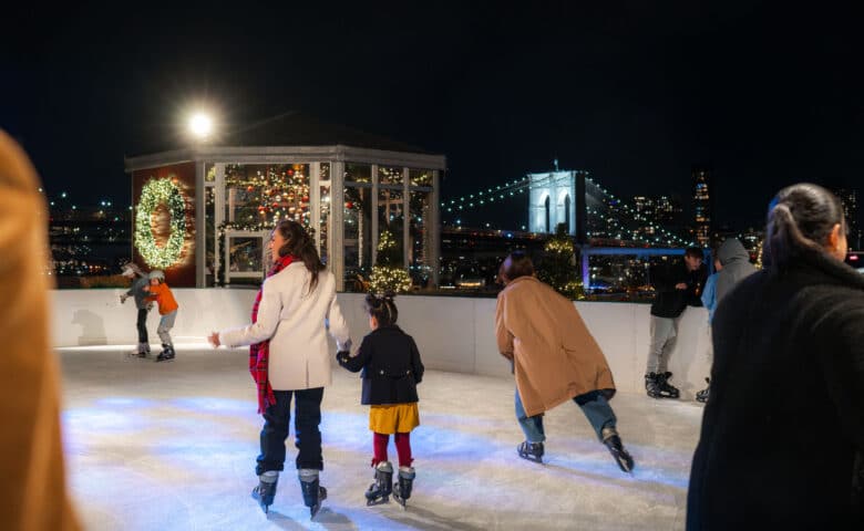 people ice skating at the Rooftop at Pier 17