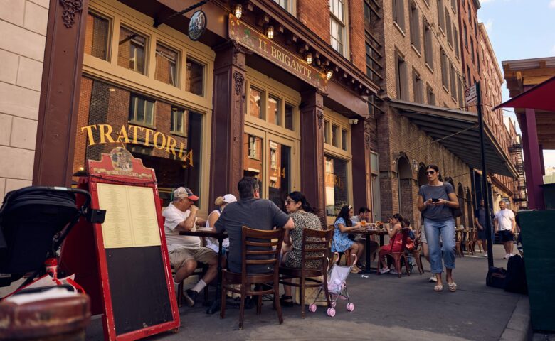 the exterior and sidewalk seating at il brigante