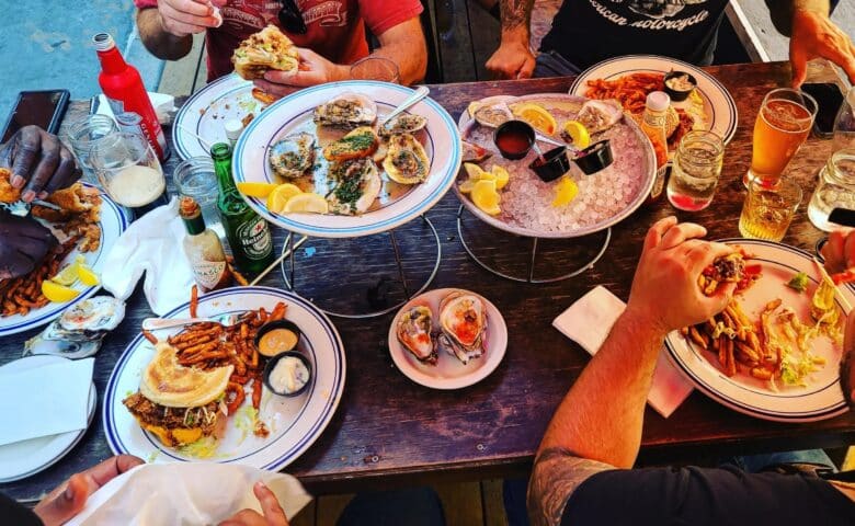 a table full of food at dorlan's tavern