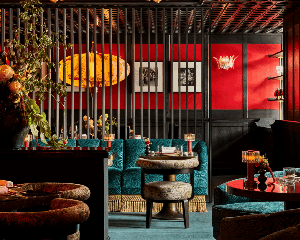 the interior of the main dining room at house of the red pearl