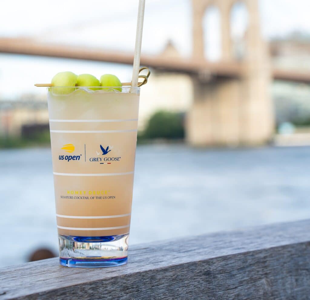 a honey deuce - cocktail of the us open - at seaport racquets, overlooking the brooklyn bridge